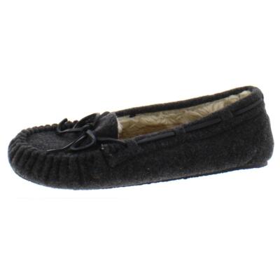 Minnetonka Womens Gray Flat Moccasin Slippers Shoes 7.5 Medium (B,M) BHFO 4371