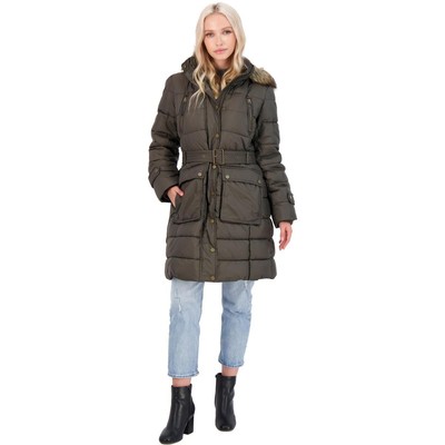 

Lucky Brand Женское зеленое зимнее длинное пальто-пуховик с капюшоном Верхняя одежда  BHFO 5830, Army green