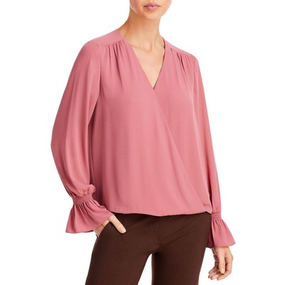 

T Tahari Womens Faux Wrap Bell Sleeve Hi-Low Blouse BHFO 1081, Pressed flower