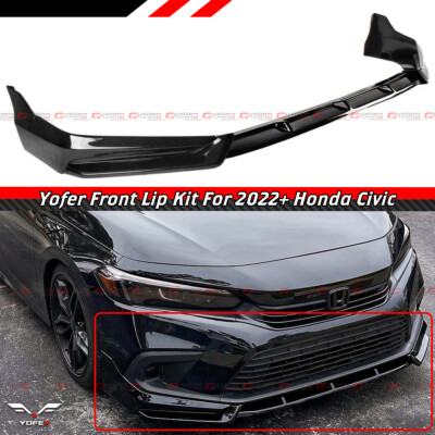 For 2022-2024 11th Honda Civic Yofer Glossy Black Front Bumper Lip Splitter Kit