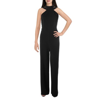

Женский черный комбинезон с чокером и широкими штанинами Bebe  BHFO 4005