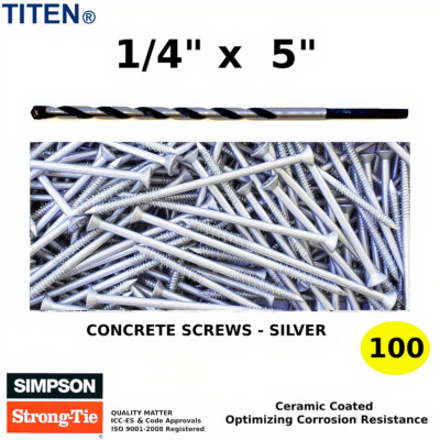 Concrete Screws 1/4'' x 5'' PF Silver Masonry Brick Block Wall Tapcon Anchor 100