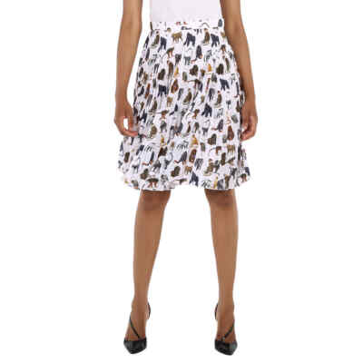 Pre-owned Burberry Ladies Monkey Print Pleated Crepe De Chine Skirt In Multicolor