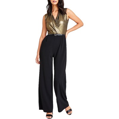 Tommy Hilfiger Womens Black Glitter Wide Leg Formal Jumpsuit 16 BHFO 1445