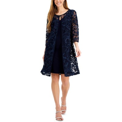 Connected Apparel Womens Navy Soutache Cocktail and Party Dress 14 BHFO 9930