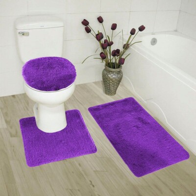 3-Piece Bathroom Bath Mat Contour Rug Set with Toilet Lid Cover #6