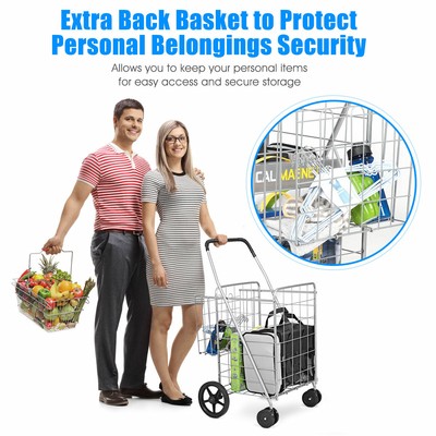 Ironmax Utility Shopping Cart Foldable Jumbo Basket Outdoor Grocery Laundry