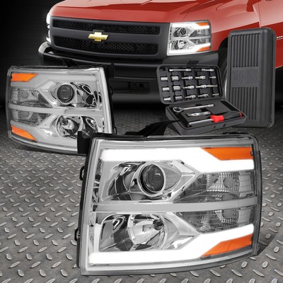 ДЛЯ 07-14 CHEVY SILVERADO LED DRL ХРОМИРОВАННАЯ ЯНТАРНАЯ БОКОВАЯ ФАРА-ПРОЕКТОР + НАБОР ИНСТРУМЕНТОВ