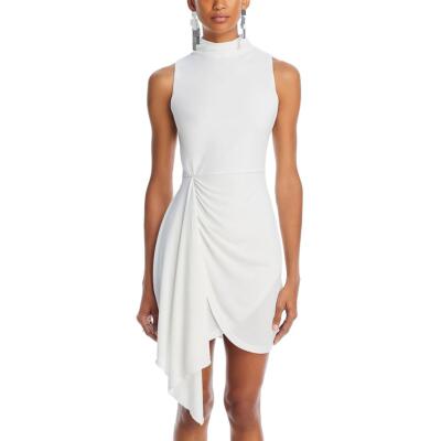 Женское белое мини-платье длиной выше колена с имитацией шеи и присборенным вырезом цвета морской волны, L BHFO 3946