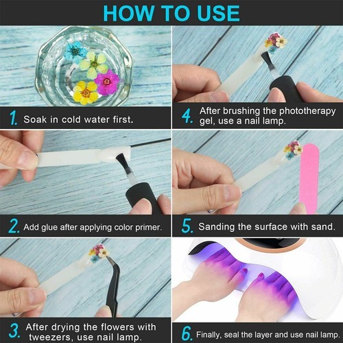 500pc False Nail Tips Full Cover 12 Colors Dried Flower UV Gel Nails Acrylic DIY