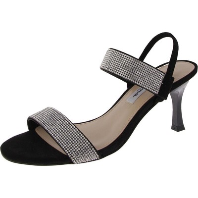 Nina Womens Black Leather Rhinestone Heels Shoes 7 Medium (B,M) BHFO 8796