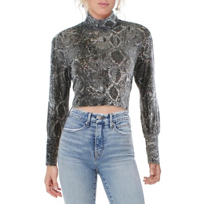 

LNA Clothing Женская серая укороченная водолазка со змеиным принтом  BHFO 3976, Grey multi