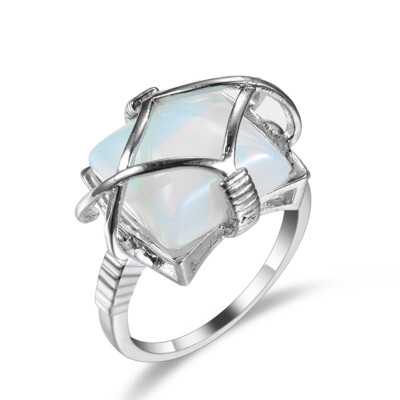 Women's White Moonstone Ring Bohemia Jewelry Wedding Engagement Party Ring Gifts