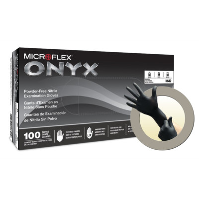 Microflex N642-CASE Onyx Med Disposable Nitrile Black Medical Gloves - 1,000pk