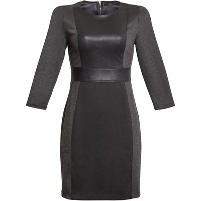 

BCBGMAXAZRIA Женское серое мини-платье с отделкой из искусственной кожи и смешанной техникой  BHFO 1044, Charcoal combo