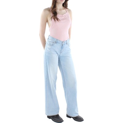 Olivaceous Womens Pink Ribbed Square Neckline Bodysuit Shirt L BHFO 6910