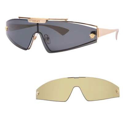 Pre-owned Versace Ve2265 100287 Sunglasses Gold/grey 140mm W/extra Interchangeable Lenses In Gray
