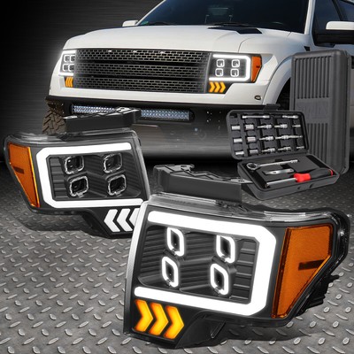 ДЛЯ 09-14 FORD F-150 СВЕТОДИОДНЫЕ ФАРЫ ПРОЕКТОРА QUAD HALO BLACK AMBER+ НАБОР ИНСТРУМЕНТОВ