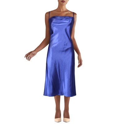 

Женское синее атласное платье-комбинация миди с драпировкой Bebe  BHFO 1049, Royal