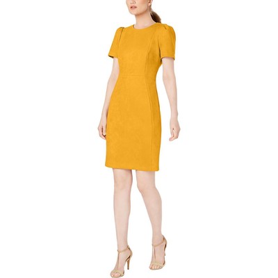 Женское желтое приталенное платье-футляр миди из искусственной замши Calvin Klein 6 BHFO 0695