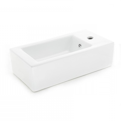 Small Wall Mount Bathroom Sink Rectangle with Overflow Right Side Hole