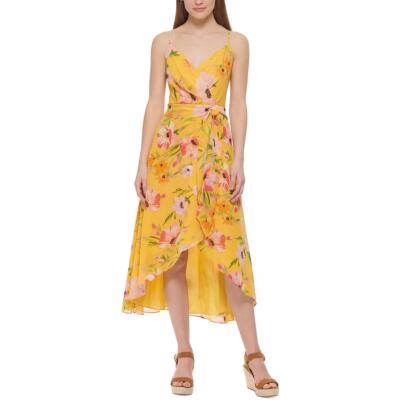 

Женское платье Vince Camuto с цветочным принтом и V-образным вырезом и регулируемыми бретельками, облегающее и расклешенное, BHFO 9205, Желтый