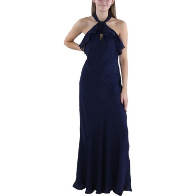 Lauren Ralph Lauren Womens Navy Satin Striped Evening Dress Gown 8 BHFO 0726