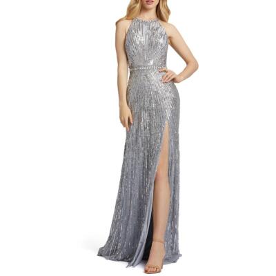 

Mac Duggal Женское торжественное вечернее платье с бретелькой на бретельках с бретельками и серебряными пайетками  BHFO 1254, Platinum