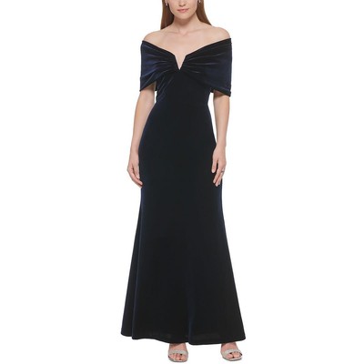 Женское темно-синее бархатное вечернее платье с открытыми плечами Vince Camuto, 4 BHFO 4154