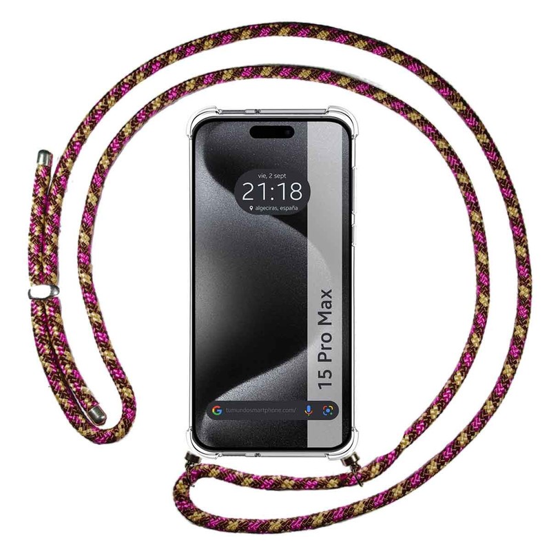 Coque Pendentif Transparent Compatible Avec Iphone 15 Pro Max (6.7) Cordon Ro