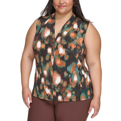 Женская коричневая блузка-майка без рукавов с V-образным вырезом Calvin Klein плюс 3X BHFO 0297