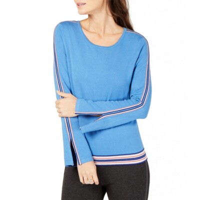 ALFANI Women's Varsity Stripe Bell Sleeves Scoop Neck Sweater Top TEDO