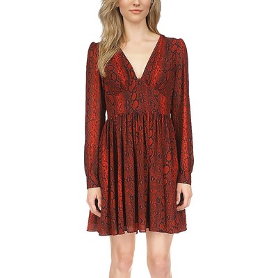 Женское красное приталенное платье-клеш с ацтекским принтом MICHAEL Michael Kors 12 BHFO 3520