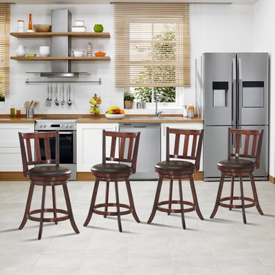 Costway 4 PCS 25" Swivel Bar stool Leather Padded Dining Kitchen  Bistro Chair