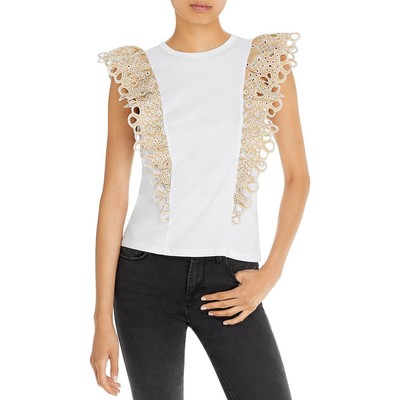 

Женская футболка Veronica Beard Jadi из хлопка с люверсами BHFO 4860, White/light khaki