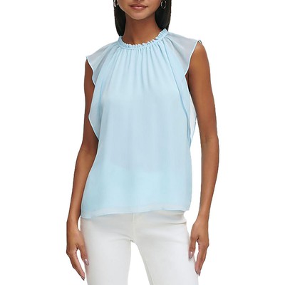 Женская синяя деловая блузка с оборками и развевающимися рукавами Calvin Klein S BHFO 8465