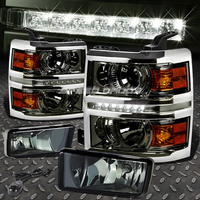 ДЫМЧАТО-ЯНТАРНАЯ СВЕТОДИОДНАЯ ФАРА ПРОЕКТОРА DRL HALO + ДЫМЧАТАЯ ПРОТИВОТУМАННАЯ ФАРА ДЛЯ 14-15 SILVERADO