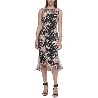 

Женское черное коктейльное и праздничное платье миди Calvin Klein  BHFO 6295, Black/ivory/pink