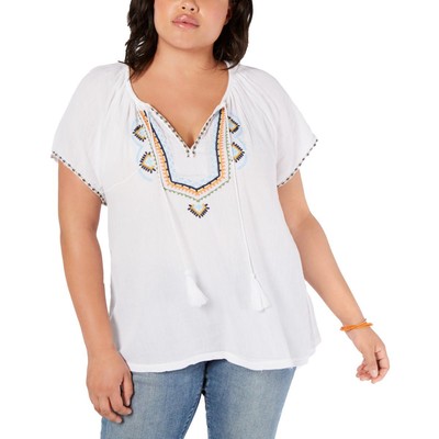 Женская белая вышитая блузка Lucky Brand, крестьянская верхняя рубашка плюс 2X BHFO 8771