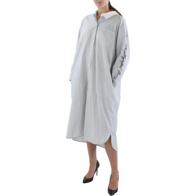 

Karl Lagerfeld Paris Женское белое платье-рубашка миди в полоску оверсайз  BHFO 0236, White/black