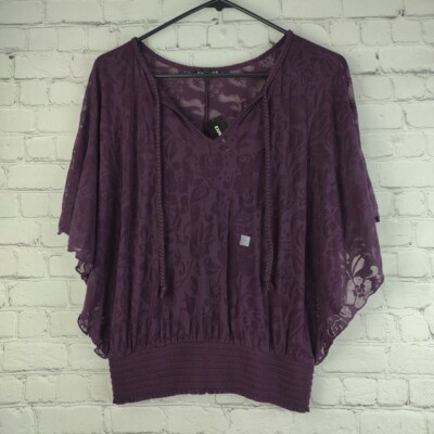 Express Purple Floral Burnout top with Batwing SleevesSize XS