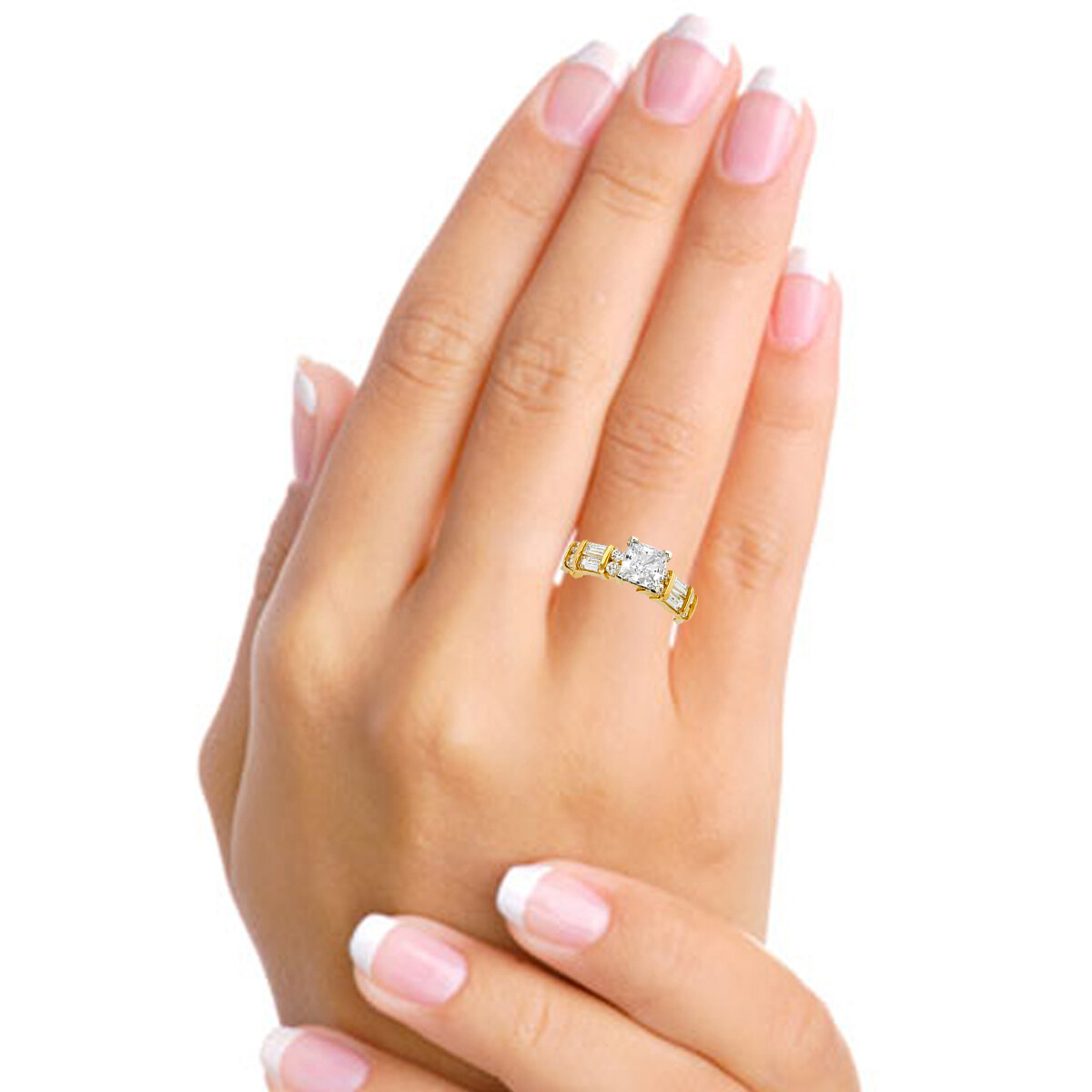 Pre-owned Td Collections 1.25-ct Basket Princess-cut With Side Baguette & Round Cz Wedding Ring In 14k In White