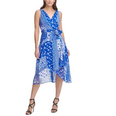 

Женское синее платье миди с запахом и принтом DKNY  BHFO 7603, Cobalt/cream