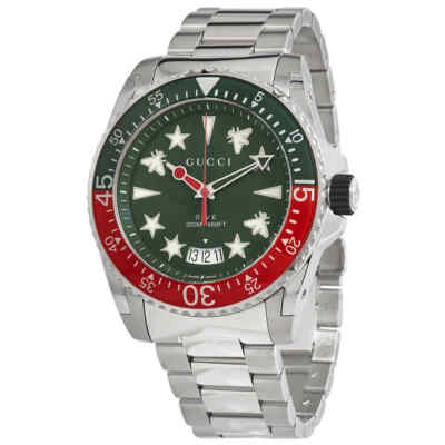 Pre-owned Gucci Dive Watch Quartz Green Dial Men's Watch Ya136222