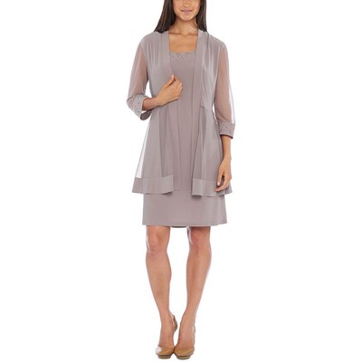 Женское бежевое блестящее платье-двойка R&M Richards длиной до колена XL BHFO 7380