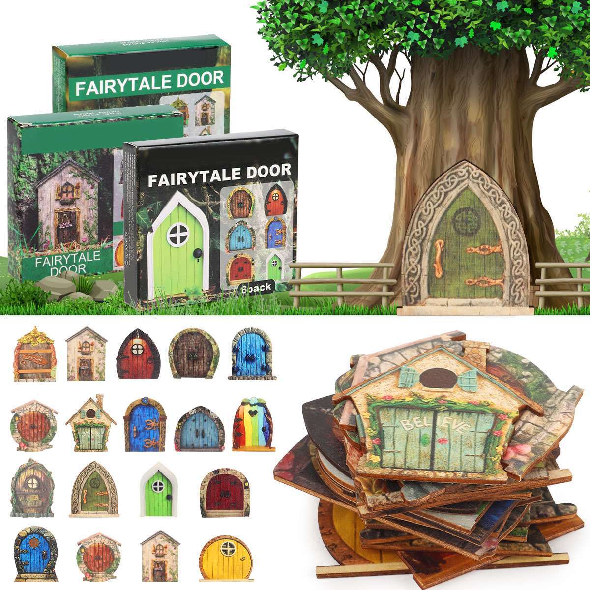 6PCS Mini Fairy Door for Home Garden Tree Fairy Door Outdoor/Indoor Decor