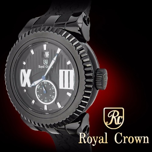 Pre-owned Royal Crown 6415 Black Men's Wrist Watch 46mm Stainless Steel Case Silicon Band