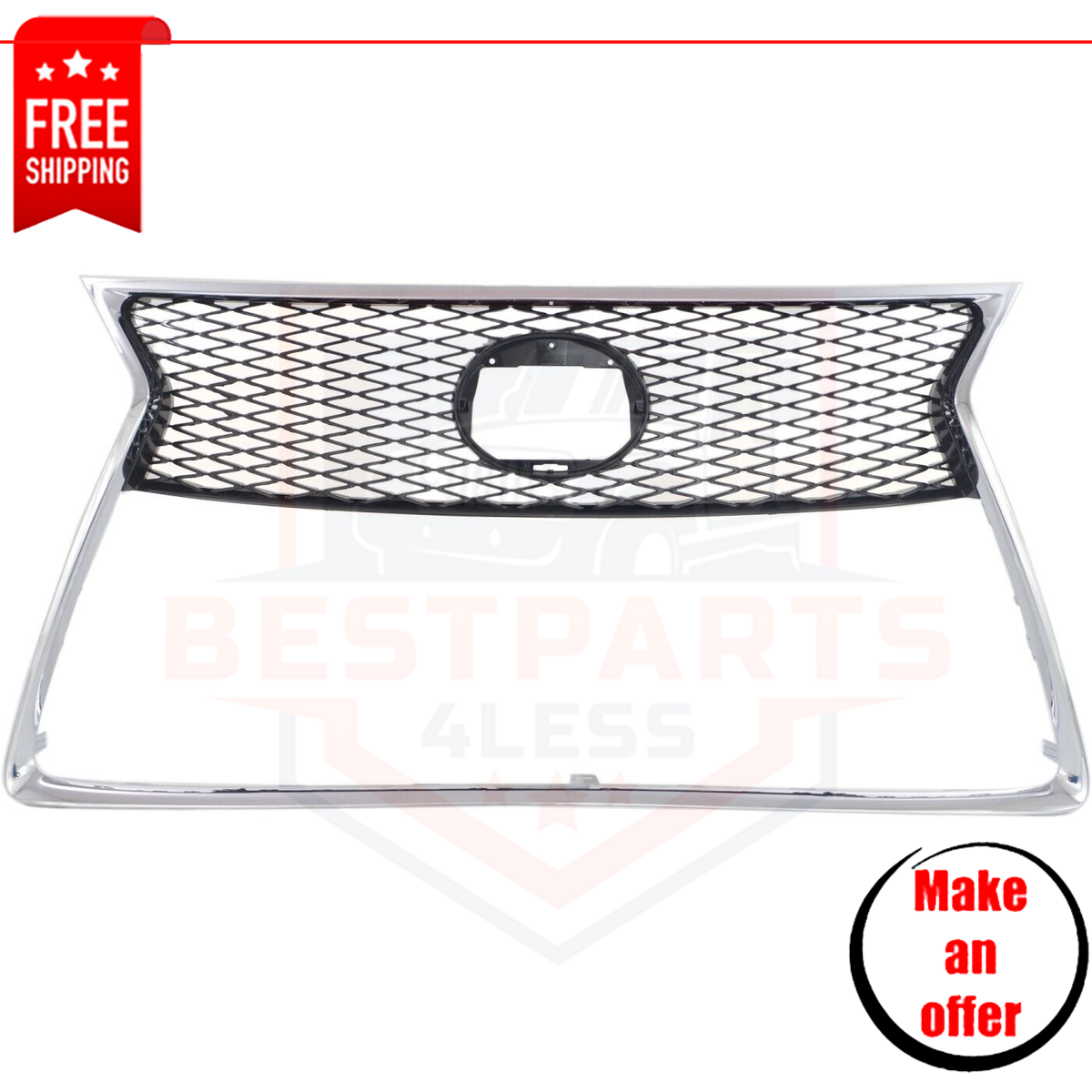 Grille chrome shell w/ black insert plastic for 2013-2017 Lexus LS460 Base, L