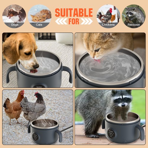 Rechargeable Pet Heated Water Bowl Stainless Steel Quiet Outdoor Indoor /Dog Cat