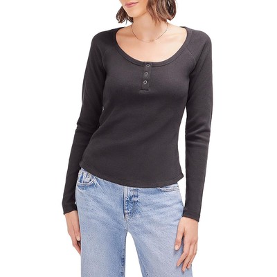 Three Dots Womens Black Scoop Neck Buttons Pullover Top Shirt XS BHFO 8743